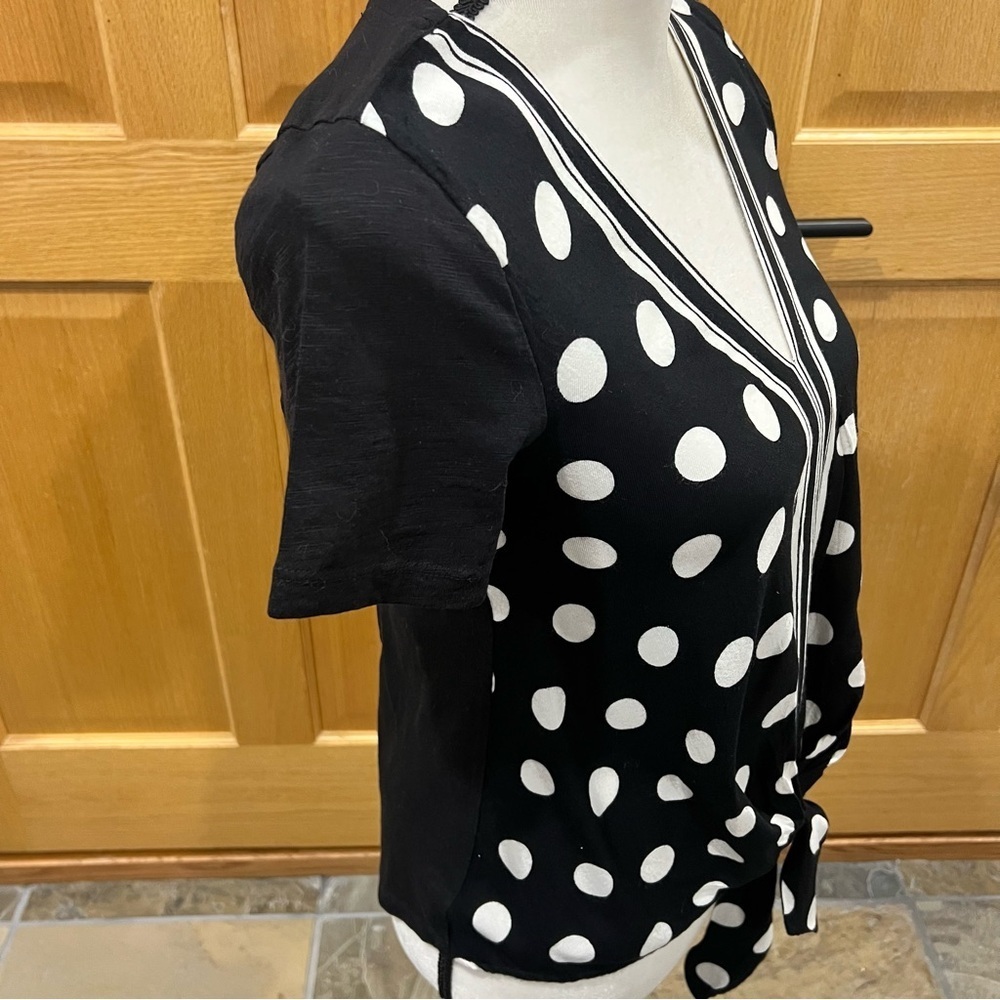 Anthropologie Akemi + Kin Polka Dot Blouse Black Small Women V-Neckline Tie Knot - Picture 4 of 11